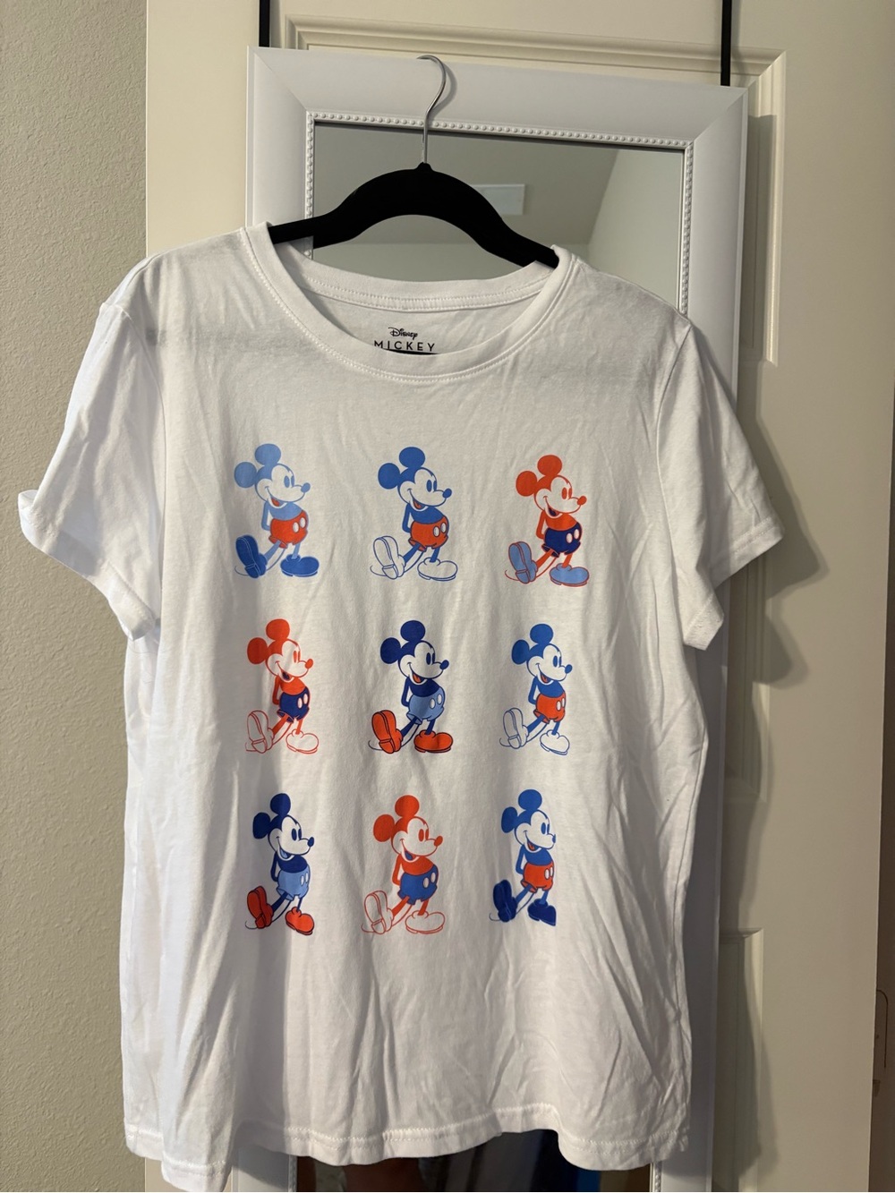 Disney White Tee with Red & Blue Mickey Grid